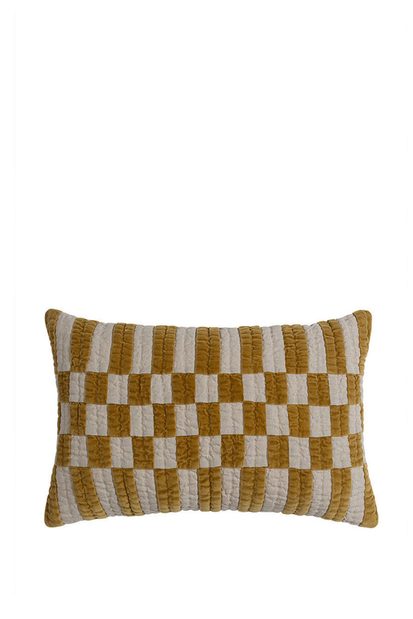 Checkerboard Cushion Cover Rectangular Golden Lichen