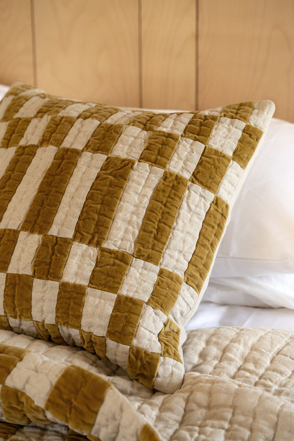 Checkerboard Cushion Cover Rectangular Golden Lichen