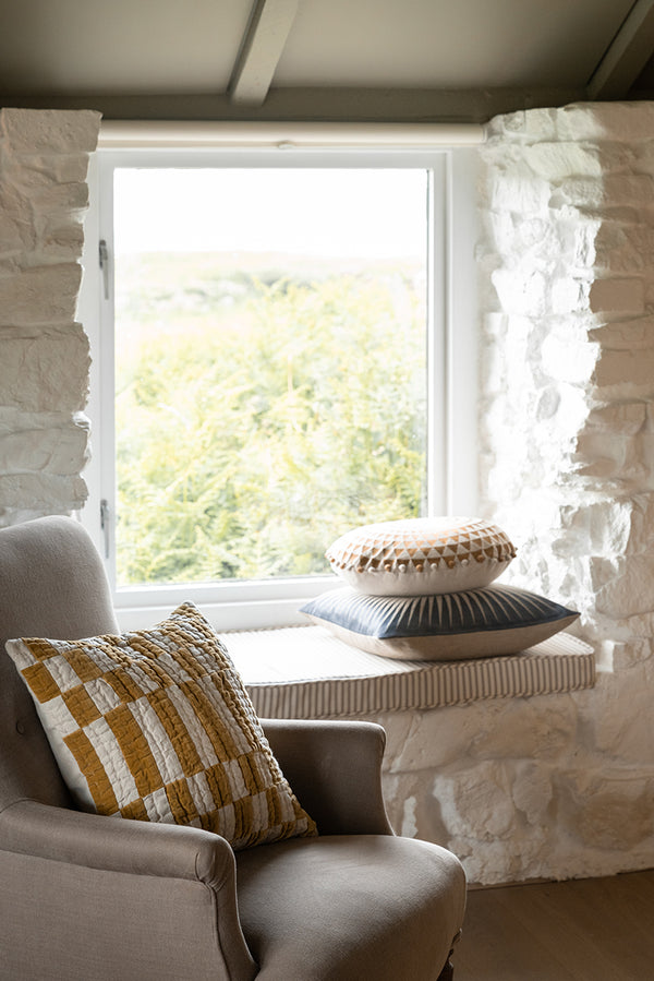 Checkerboard Cushion Cover Square Golden Lichen