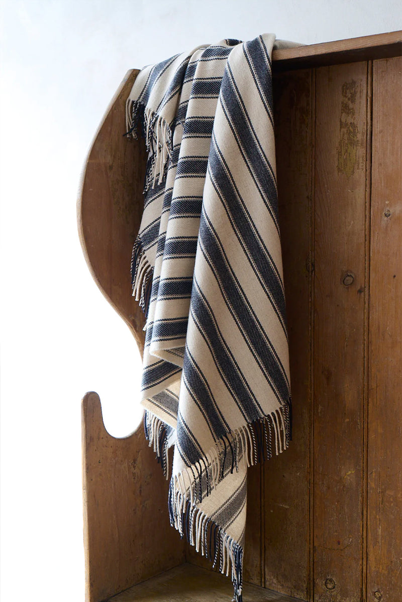 Blanket in Super-soft Lambswool Navy Even Stripes